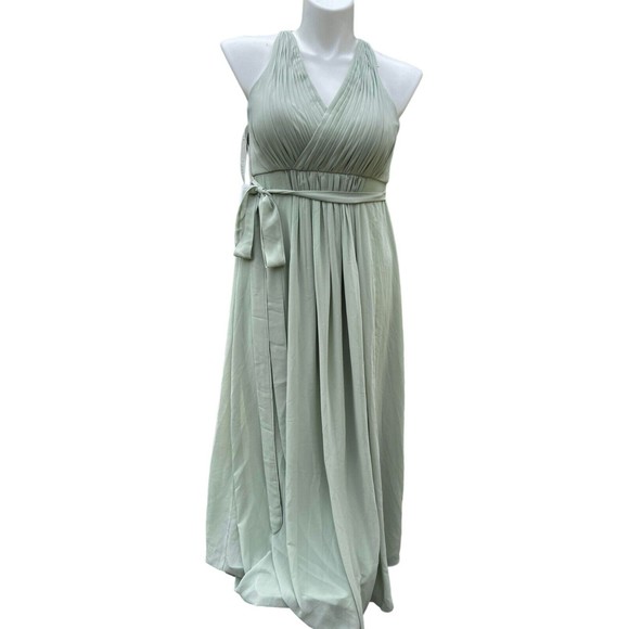 Azazie Athena Gown Dusty Sage Size A8 Bridesmaid Prom Party Dress New Tags - Picture 1 of 6